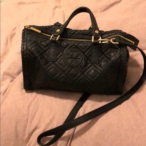 Tory Burch Quilted Marion Satchel Bag in Black